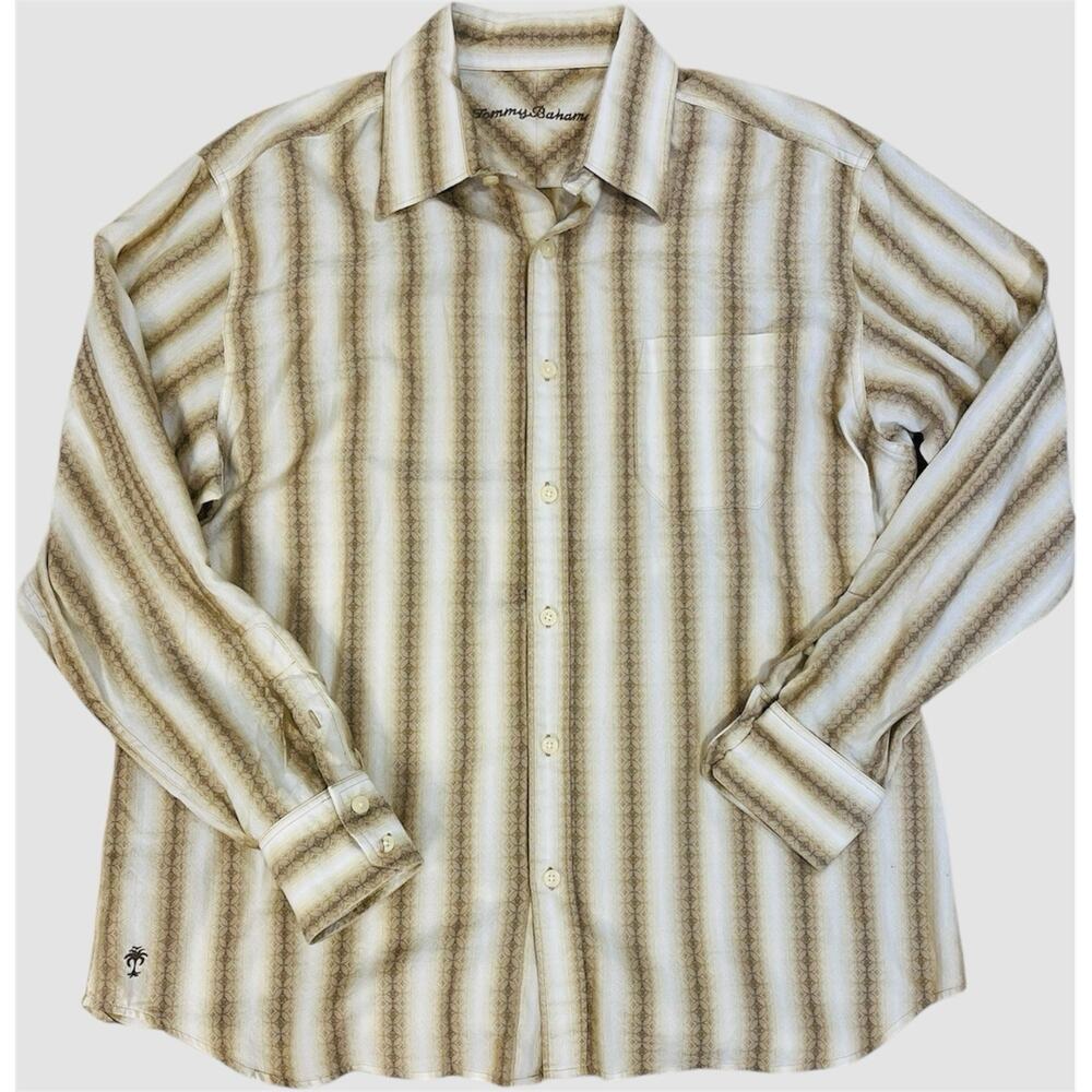 TOMMY BAHAMA Men’s Large Button Up Shirt Cotton Casual Office Beach Striped